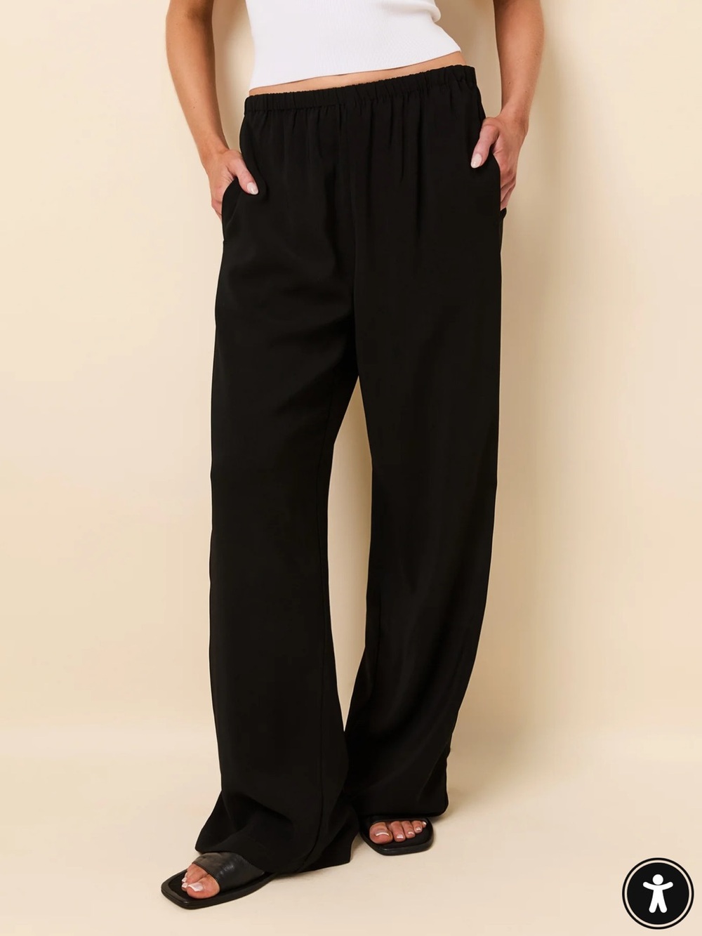SOLID & STRIPED Black Straight-Leg Elastic Waist Pants